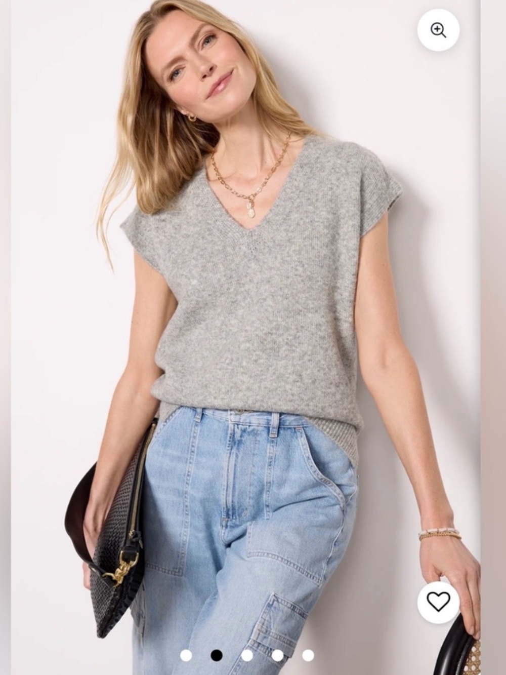 Evereve Thea V-Neck Vest in Heather Gray Size small sweater vest minimalist